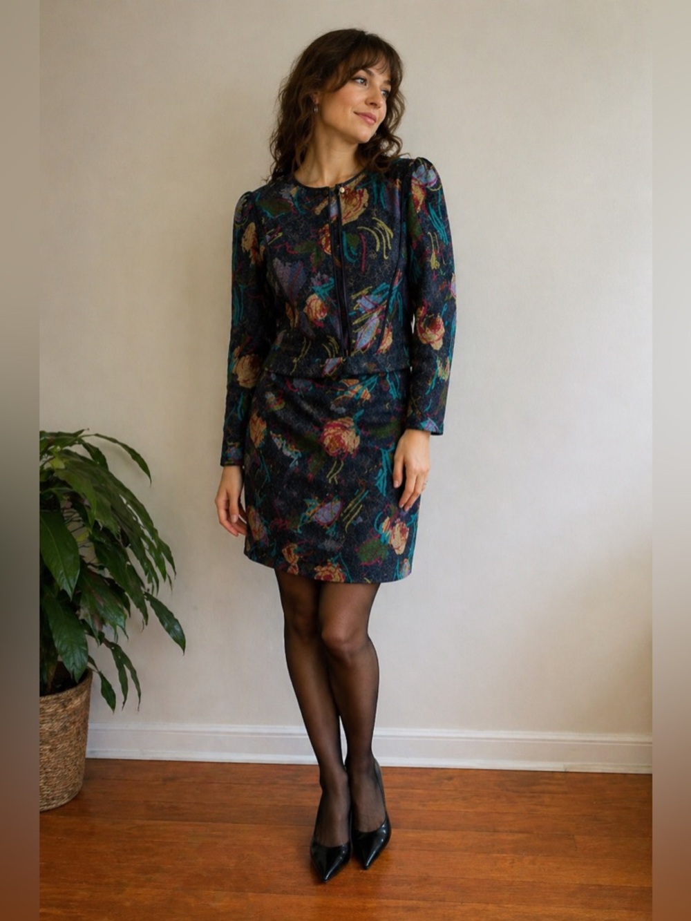 Vintage Maxicorp Floral Textured Skirt Set | 90s Artsy Matching Set - Picture 8 of 8